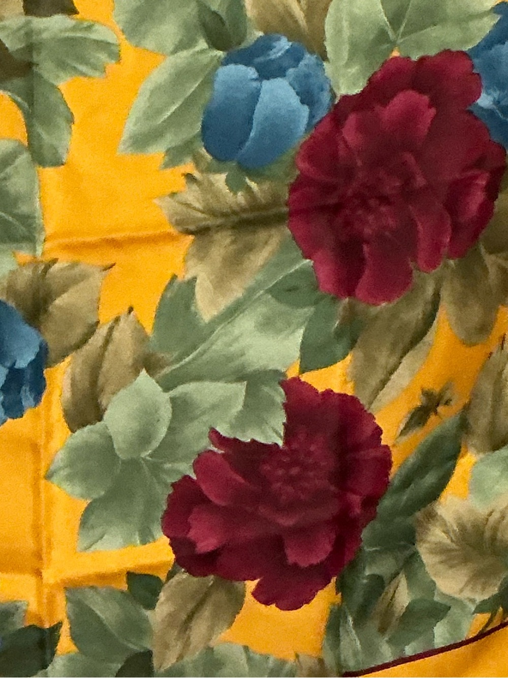 Unk Mustard Floral Silk-Feel Scarf with Burgundy and Green Accents - Picture 5 of 7